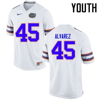 Youth Florida Gators #45 Carlos Alvarez NCAA Nike White Authentic Stitched College Football Jersey ZTV5262QS